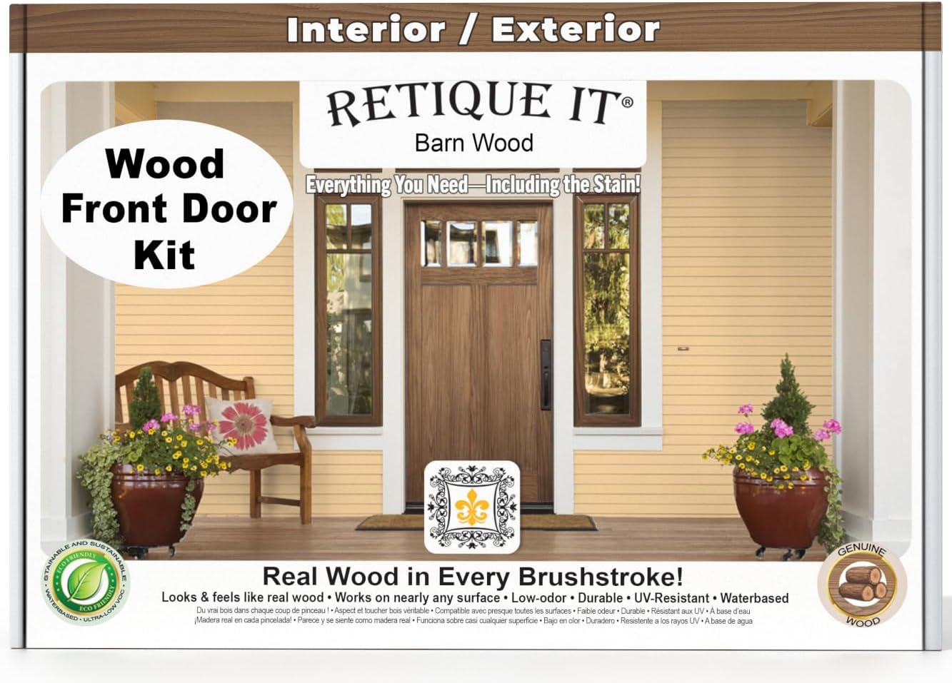 Retique It Wood Finish Front Door Kit – GO Beyond Faux Wood with Paintable Liquid Wood Based Primer and Gel Stain - Graining Tools Included (Front Door Kit, Barn Wood)