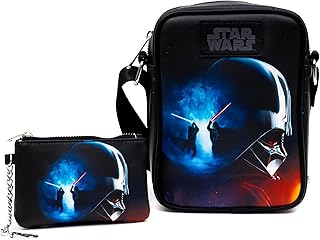 Star Wars Bag and Wallet Combo, Star Wars Darth Vader and Luke Skywalker Battle Scene Black, Vegan Leather, Black, 8.0" x 6.0" x 2.5", Star Wars Bag and Wallet Combo, Darth Vader and Luke Skywalker Battle Scene Black, Vegan Leather