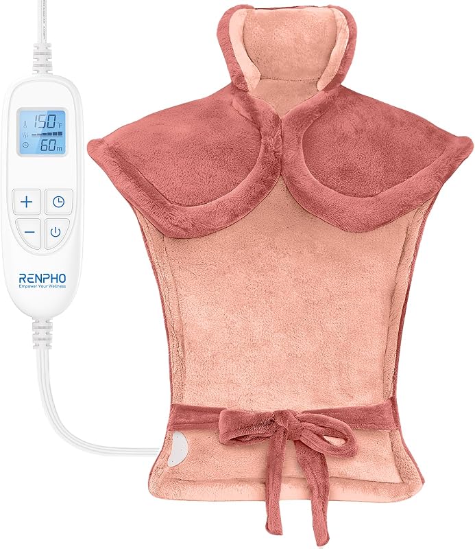 RENPHO Almohadilla térmica para cuello, hombros y espalda, regalos de cumpleaños para mujeres y mamás | Calentamiento rápido con 6 niveles de calor, certificado ETL, lavable a máquina, HSA elegible para FSA, regalo para esposa, 24 x 33 pulgadas, rosa