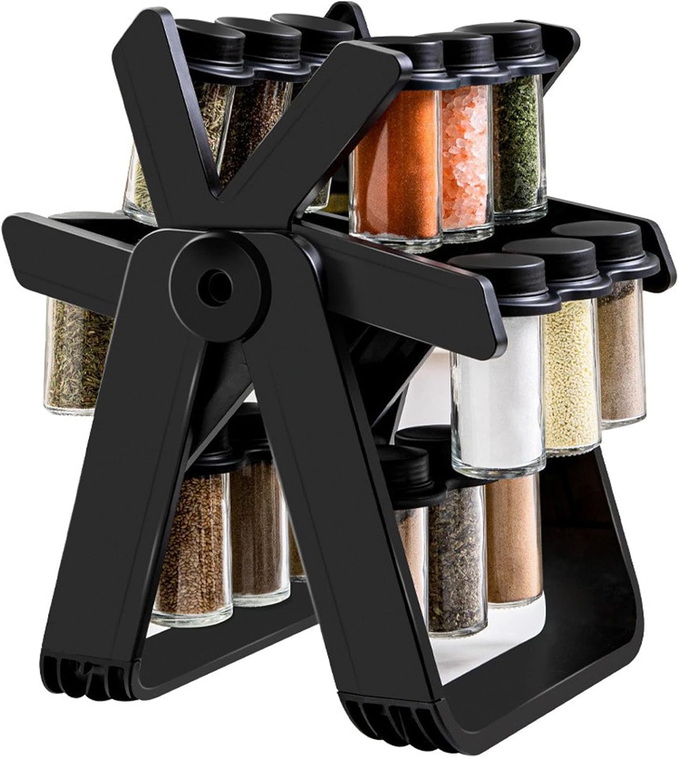 Étagère à épices rotative noire avec 18 boîtes à épices pour comptoirs de cuisine, armoires, pots d'assaisonnement, étagères