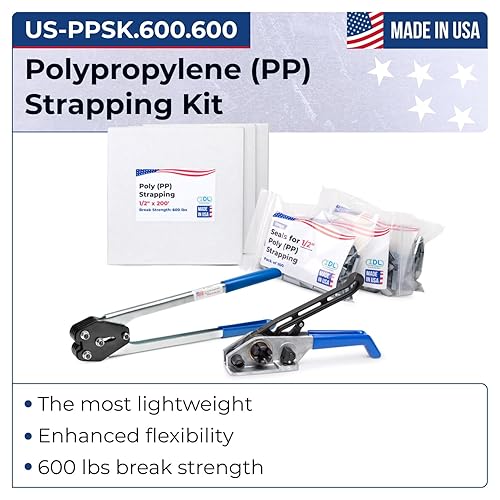 Miniatura 53 de IDL Packaging Kit de flejado de polipropileno (PP) portátil de 1/2 pulgada x 1000 pies, resistencia a la rotura de 600 libras, solución de flejado