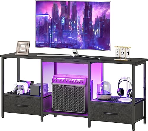 HOOBRO Soporte de TV LED con almacenamiento, centro de entretenimiento LED con estantes abiertos y cajón, se adapta a televisores de hasta 55