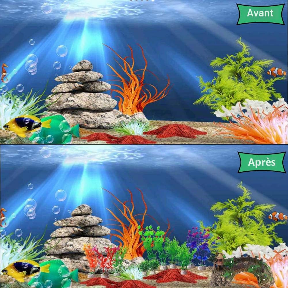 Décoration pour aquarium avec plantes en résine et pont en arc, lot de 12 plantes en plastique pour aquarium et pavillon décoratif pour aquarium en forme de pont pour décoration de bac à