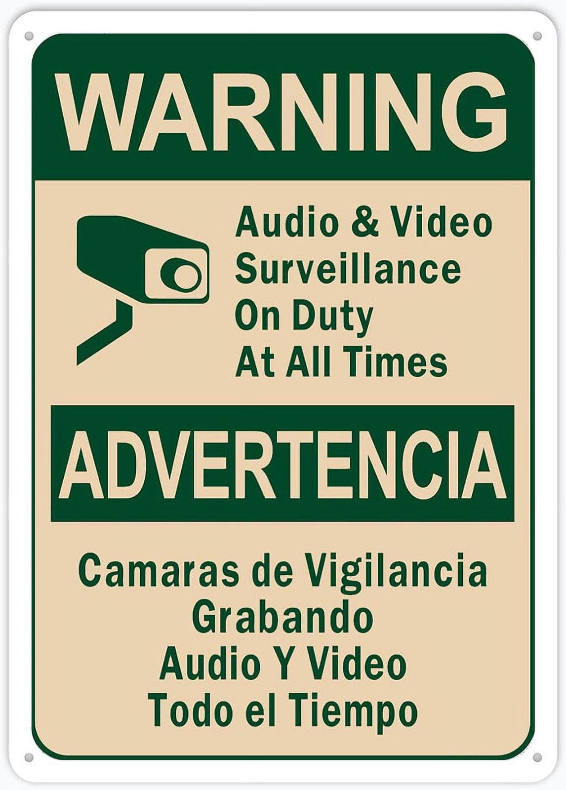 Warning Audio Video Surveillance On Duty Sign - Rust-Free Aluminum 8"x12", UV-Printed, 4 Pre-Drilled Holes, Durable & Weatherproof for Business