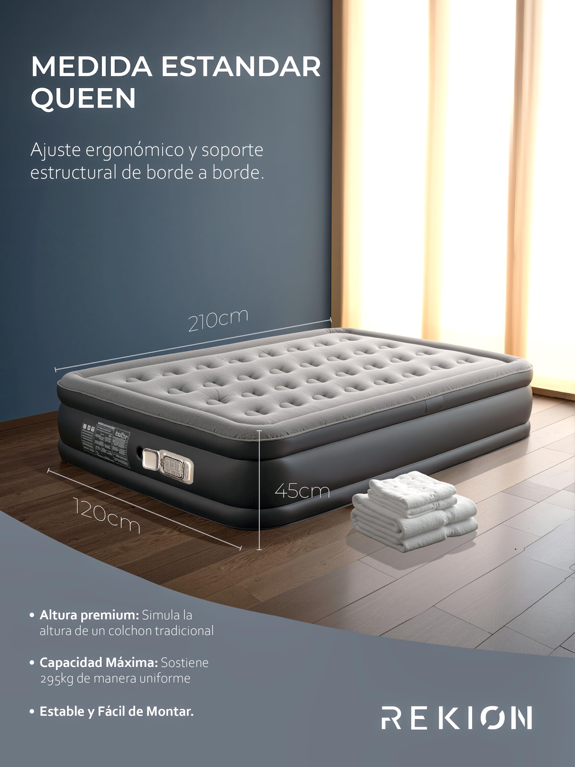 AKAMBO® Super Pack Colchón Hinchable Matrimonio 203x152x46cm + Accesorios | Elevado y Portátil | Cama Hinchable para Invitados, Camping y Casa