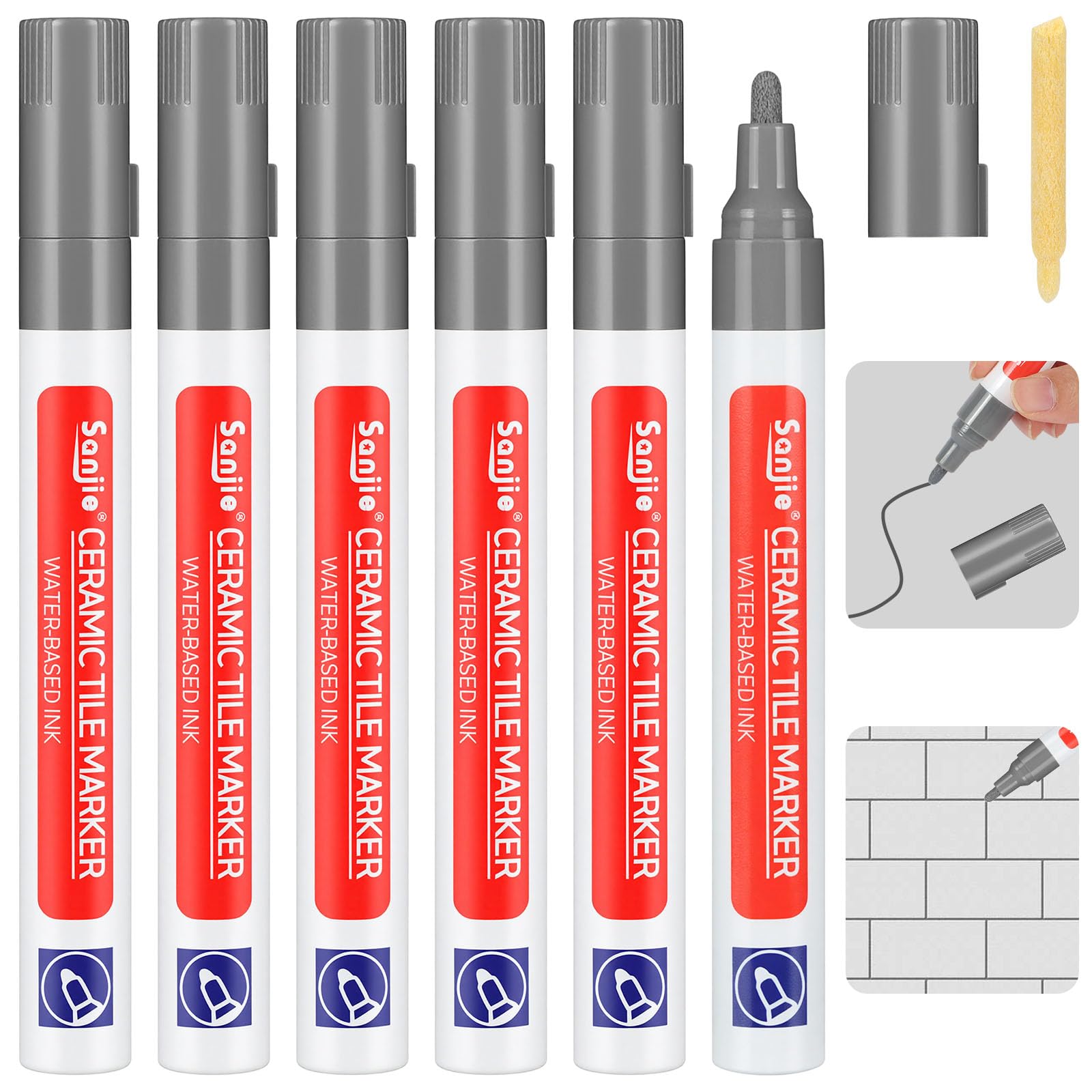 AOOSU Stylo Joint Carrelage Gris Foncé, 6Pcs Stylo de Carrelage à Coulis avec Pointe de Rechange, Imperméable Marqueur Joints, Rénovateur de Coulis, Joints de Carrelages de Cuisine et Salle de Bain - 1