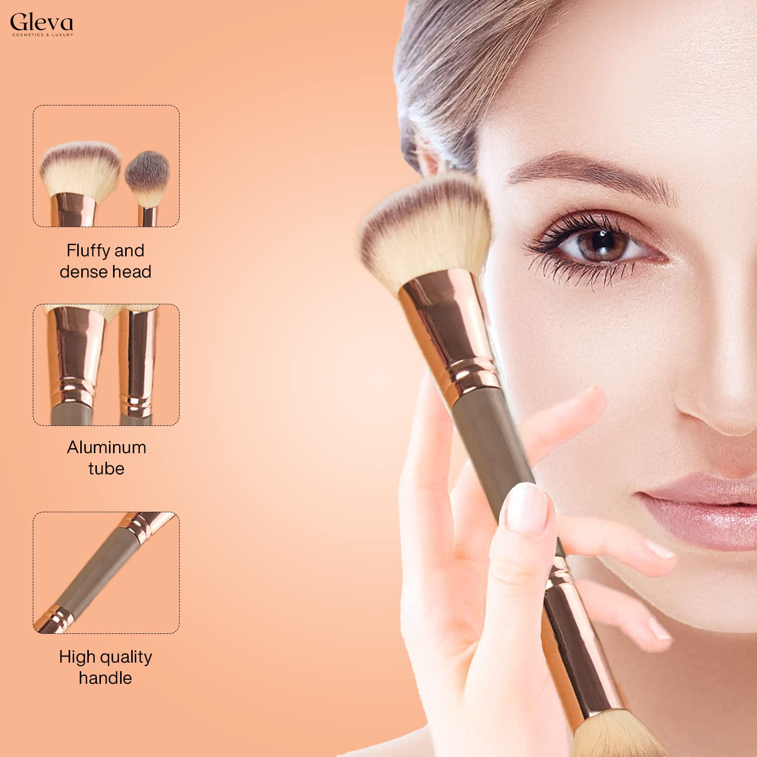 Gleva Multipurpose Kabuki Makeup Brush Dual-Ended Foundation Brush Concealer Brush Flawless Brush Ideal for Liquid Foundation, Cream, Powder, Blending, Buffing, Concealer (Brown) 3