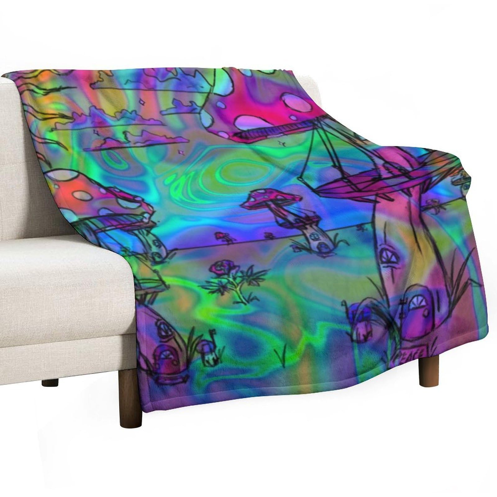 Hxwokrum Flannel Blanket, Psychedelic Trippy Mushroom Throw Blanket for Couch Sofa Bed Office, Soft And Comfortable Without Pilling