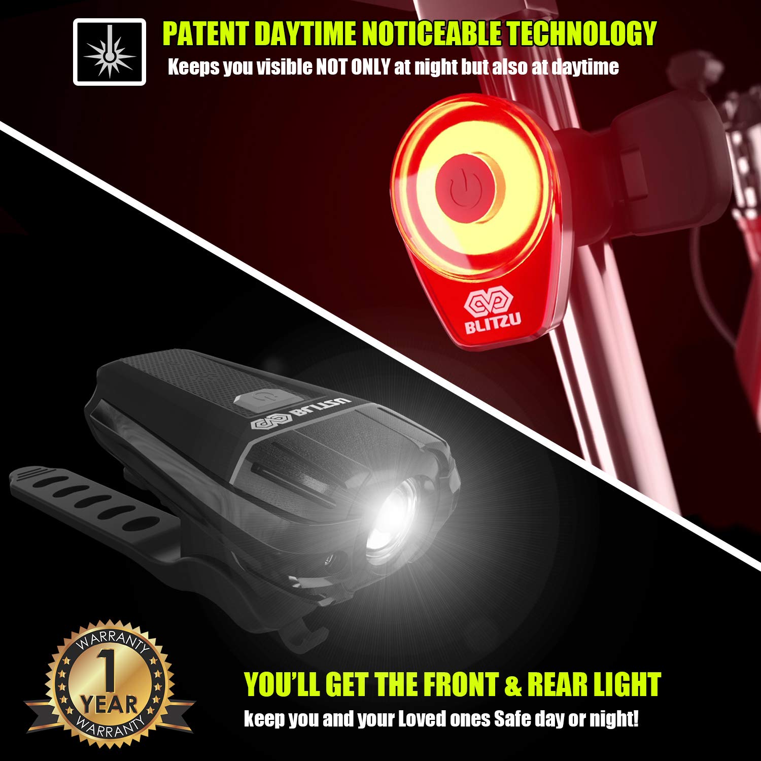 BLITZU Gator 390 USB Rechargeable LED Bike Light Set, Bicycle Headlight