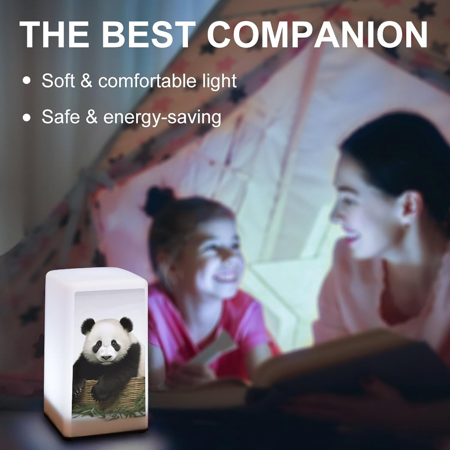 Desk Lamp Table Lamp with 2 Lighting Modes Battery Operated Cute Panda Reading Lamp for Bedroom Nightstand