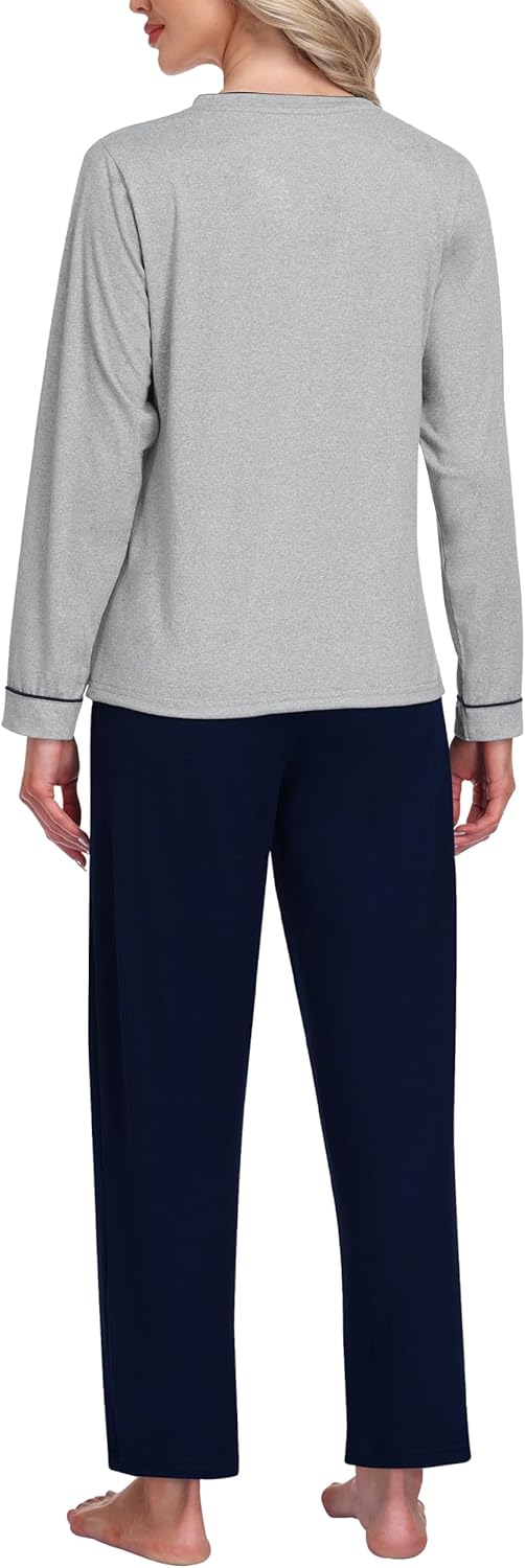 Pajamas for Men & Women Long Sleeve 2 Piece Sleep Lounge V Neck Lightweight Soft Loungewear Sets With Pockets - Image 3