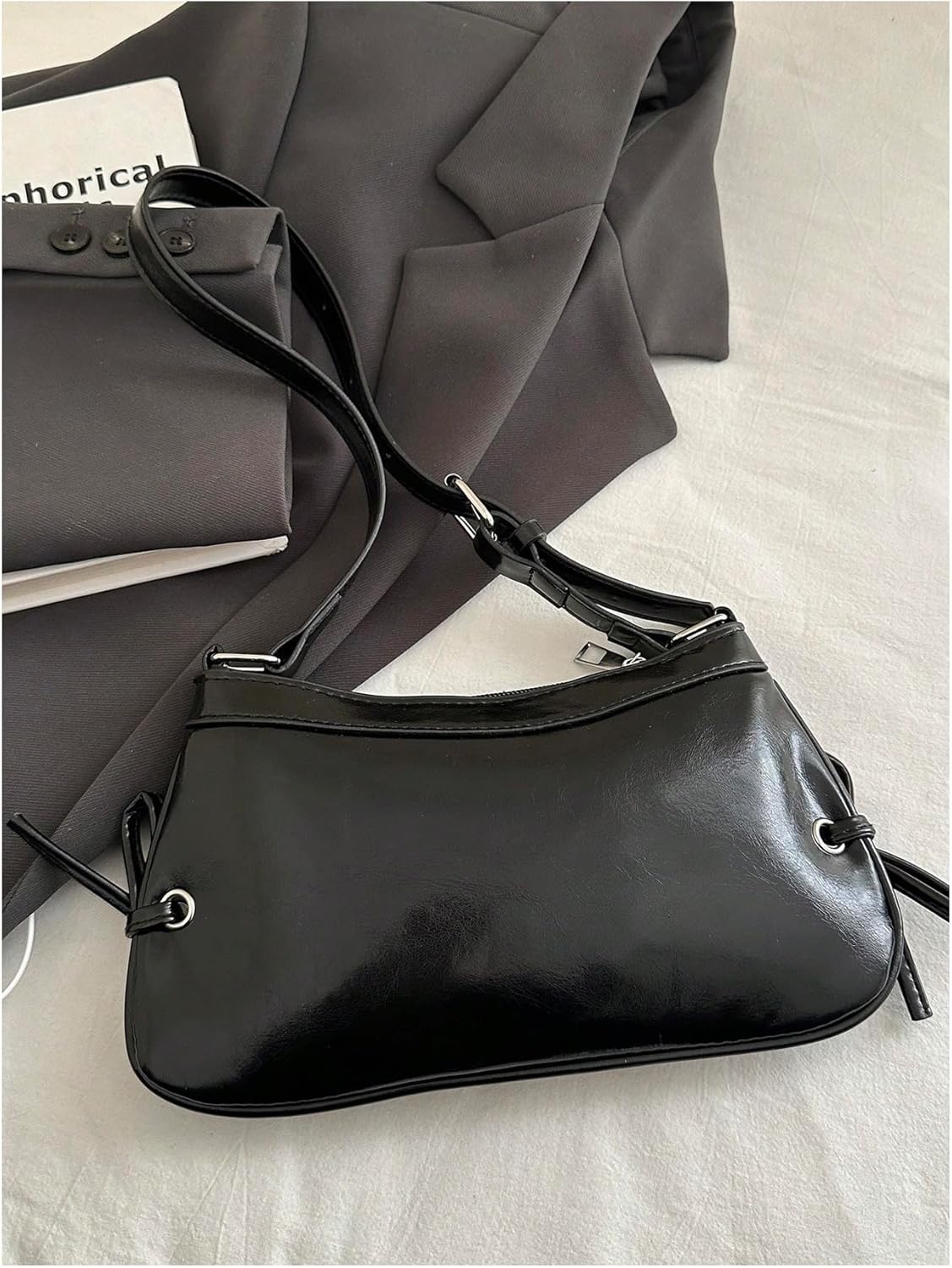 QWINEE Women's Leopard Print Purse Y2k Cheetah Shoulder Bag Bow Studded Clutch Zipper Adjustable Strap Underarm Bag - Image 5