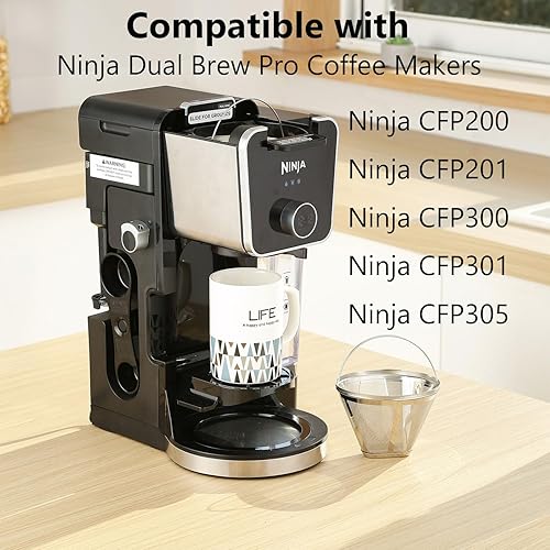 Miniatura 3 de MJULY Filtros de café reutilizables #4 para cafeteras Ninja Dual Brew Pro, compatibles con Ninja CFP301 CFP201, cesta de acero inoxidable de 8-12