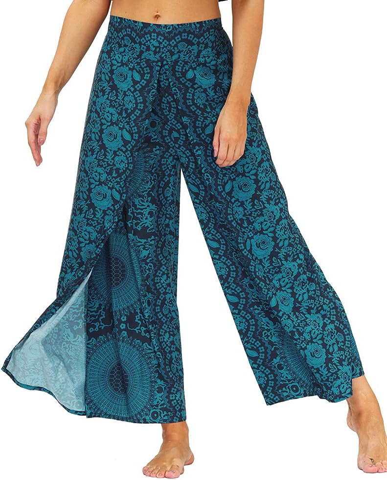 Ainuno Boho Pants Wide Leg Palazzo Pants with Slits for Women Flowy Hippie Pant Thin - Image 2