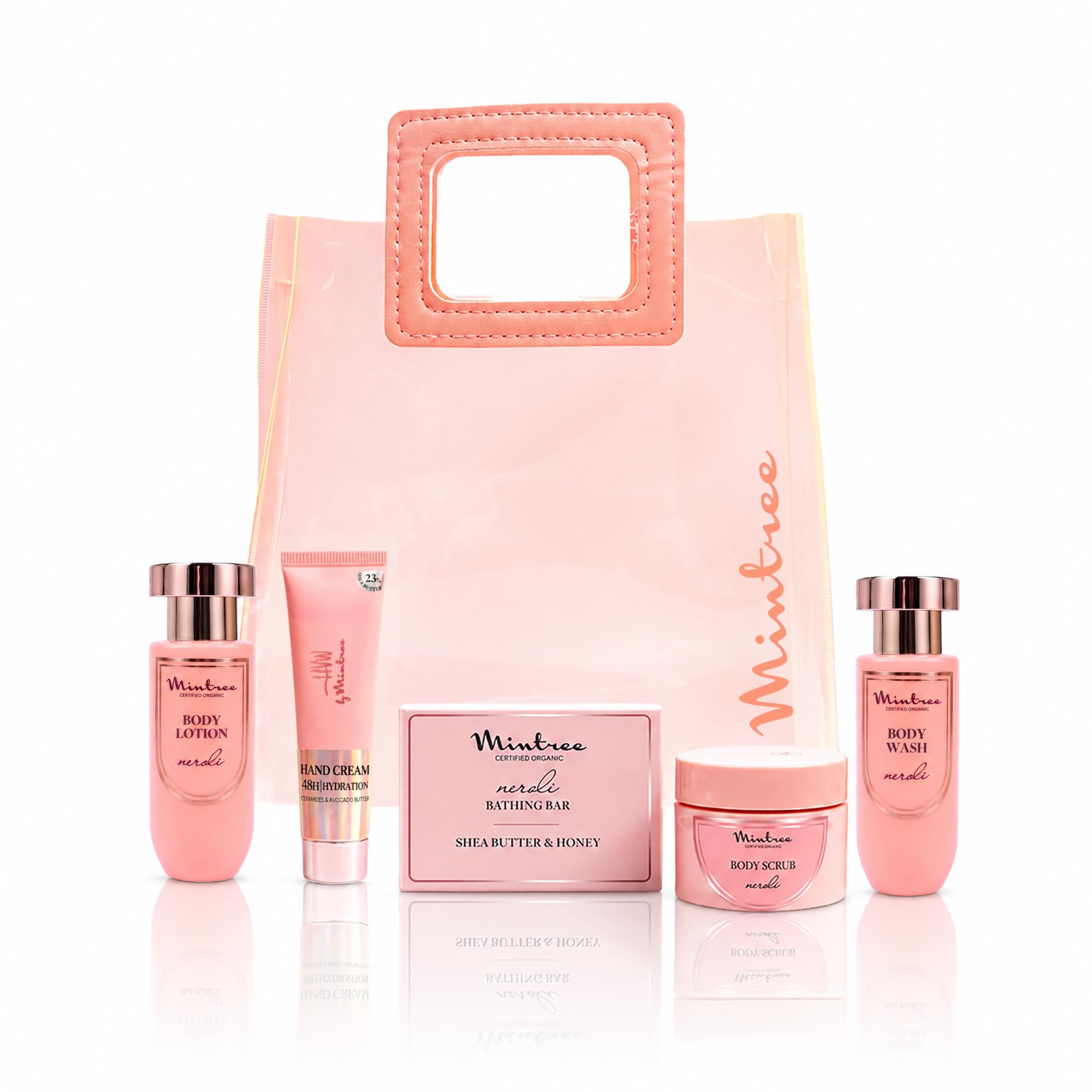 Mintree Peach 5 in 1 Bath and Body Care Gift Hamper with Body Wash, Lotion, Scrub, Bathing Bar and Hand Cream for Women | All Skin Types | Suitable for Birthdays, Anniversaries and Special Occasions-image-24