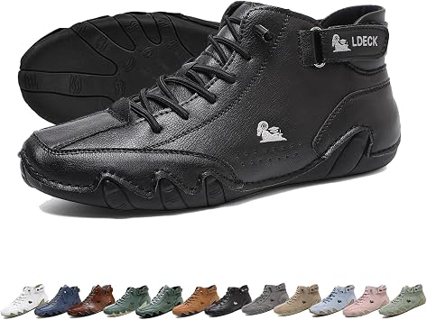 Unisex Handmade Soft Leather High Boots, Beck Shoes Waterproof, Non-Slip Lightweight Breathable Chukka Boots Casual Sneakers for Driving & Hiking Barefoot ShoesColorBlack,Size44 EU