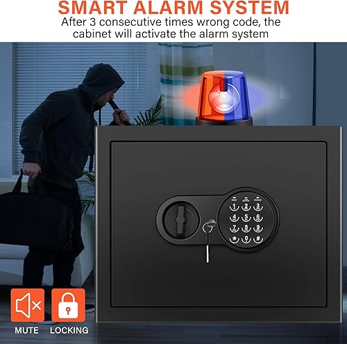 Miniatura 6 de Caja fuerte para el hogar de 1.6 pies cúbicos, impermeable, ignífuga con bolsa ignífuga, teclado programable y estante extraíble, caja fuerte de