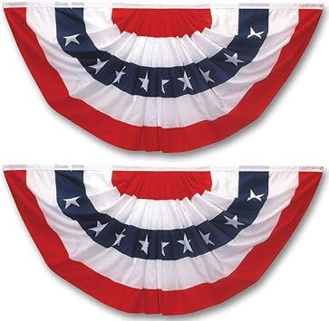 Pleated Fan Flag 2 Pack Patriotic American Bunting Flags for 4th of July/Presidents Day/Veterans Day/Memorial Day Decoration, 3x1.5 Feet with Brass Grommets