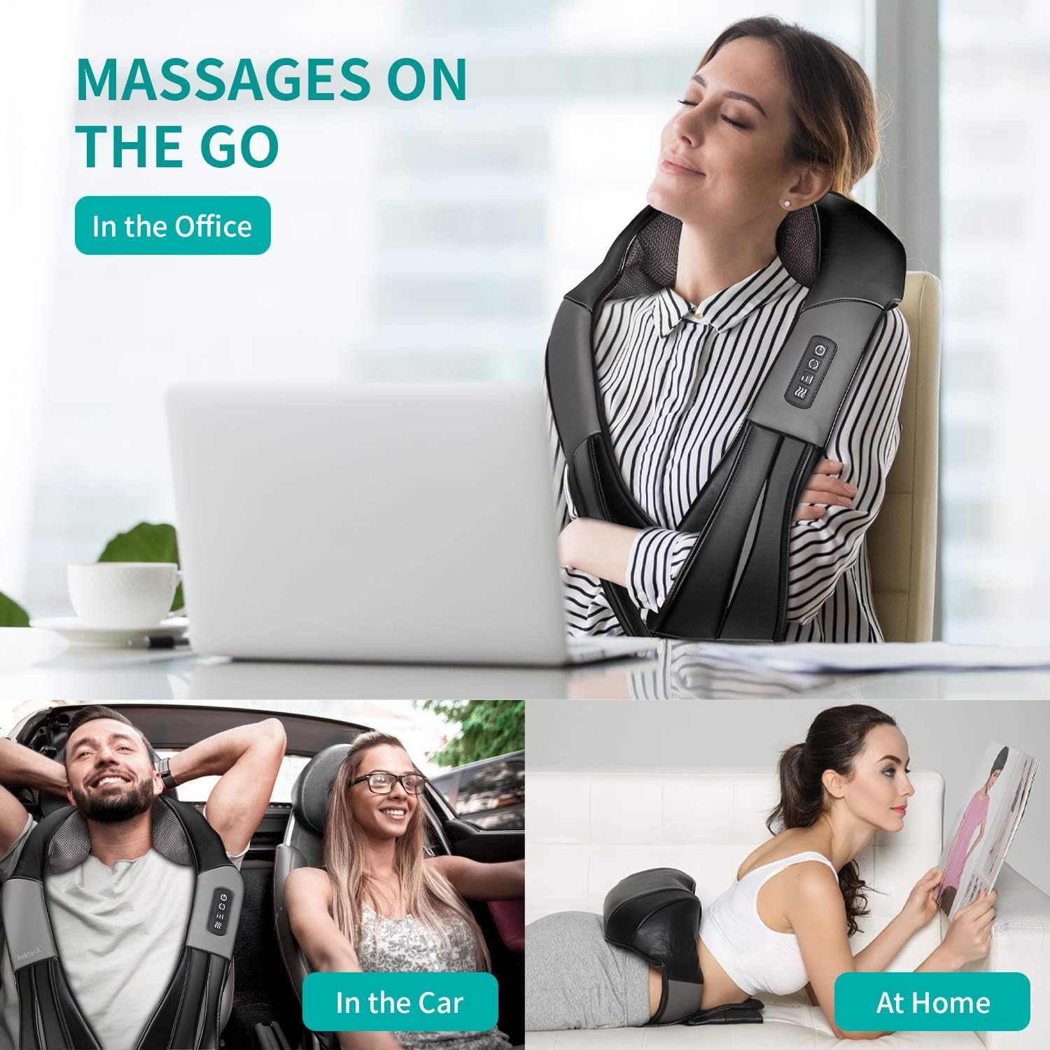 Nekteck Shiatsu Neck Massager with Heat for Pain Relief Deep Tissue, 2026 Upgraded 3D Back Shoulder Kneading Massage Pillow, Mother's Day Father's Day Relaxation Gifts for Mom Dad, (NOT Cordless): Blue