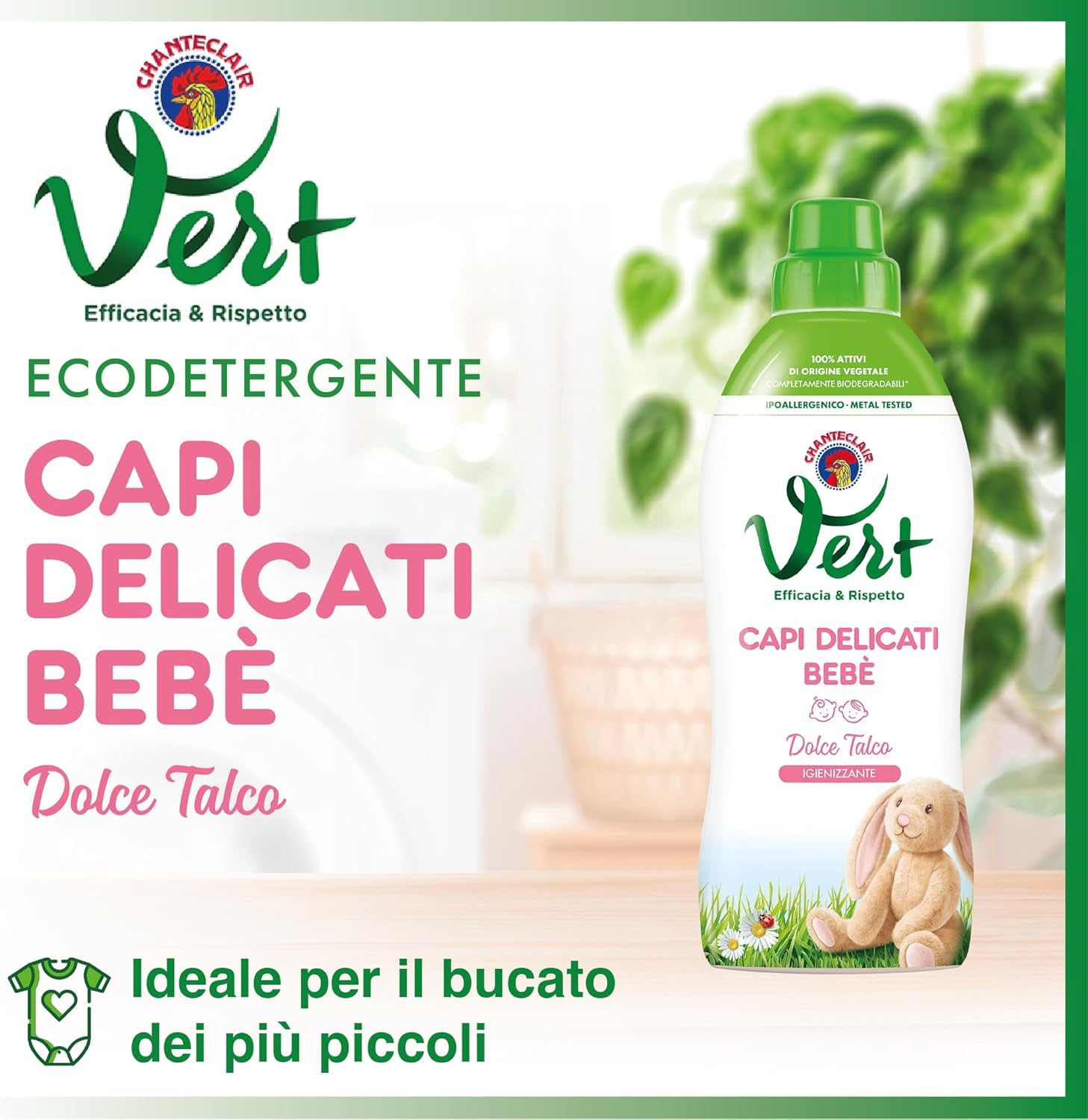 12 X CHANTECLAIR VERT detersivo liquido Capi Delicati Bebè Dolce Talco – Detersivo igienico per capi delicati – 750 ml + portachiavi Beni Culinari