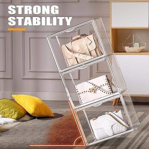 Miniatura 4 de Organizador de almacenamiento de bolsos, organizador de acrílico para armario, caja de exhibición de acrílico apilable para zapatos, organizador de
