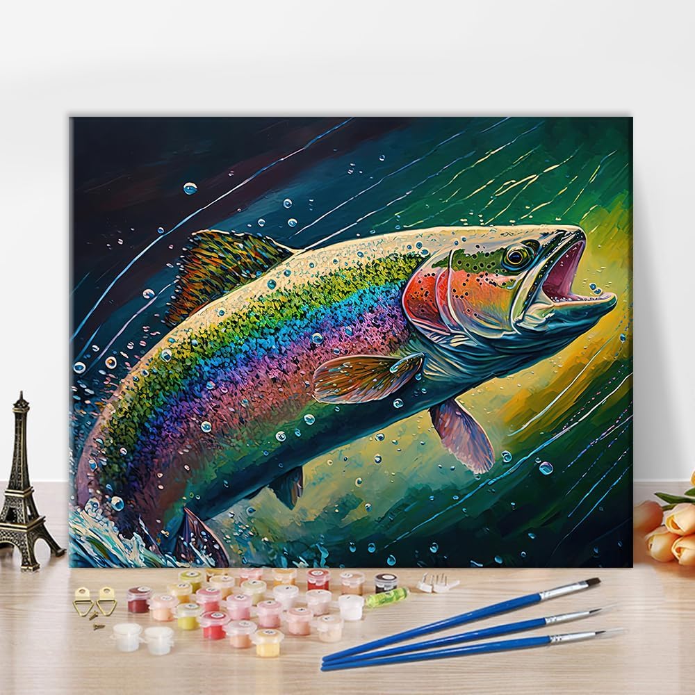 TUMOVO DIY Paint by Numbers Framed Fish Paint by Number for Adults Paint by Number Kits on Canvas Colorful Animals Oil Hand Painting with Brushes and Acrylic Pigment Art Crafts for Home 16"x20"