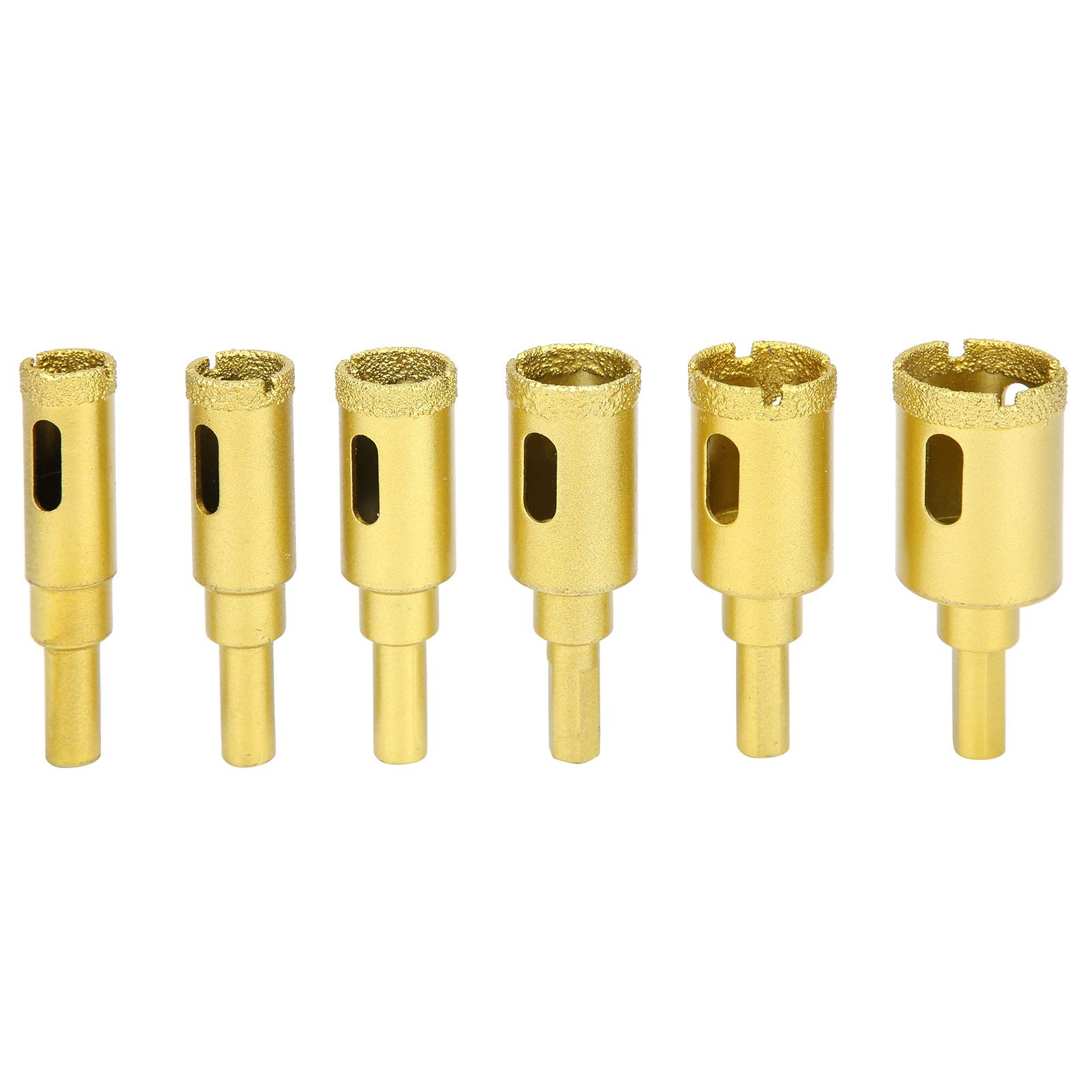 6Pcs Golden Gemstone Hole Drill Bit Cutting Machine Set for Marble Glass Ceramic Concrete Artificial Stone, Slip Handle, Hardness Durability