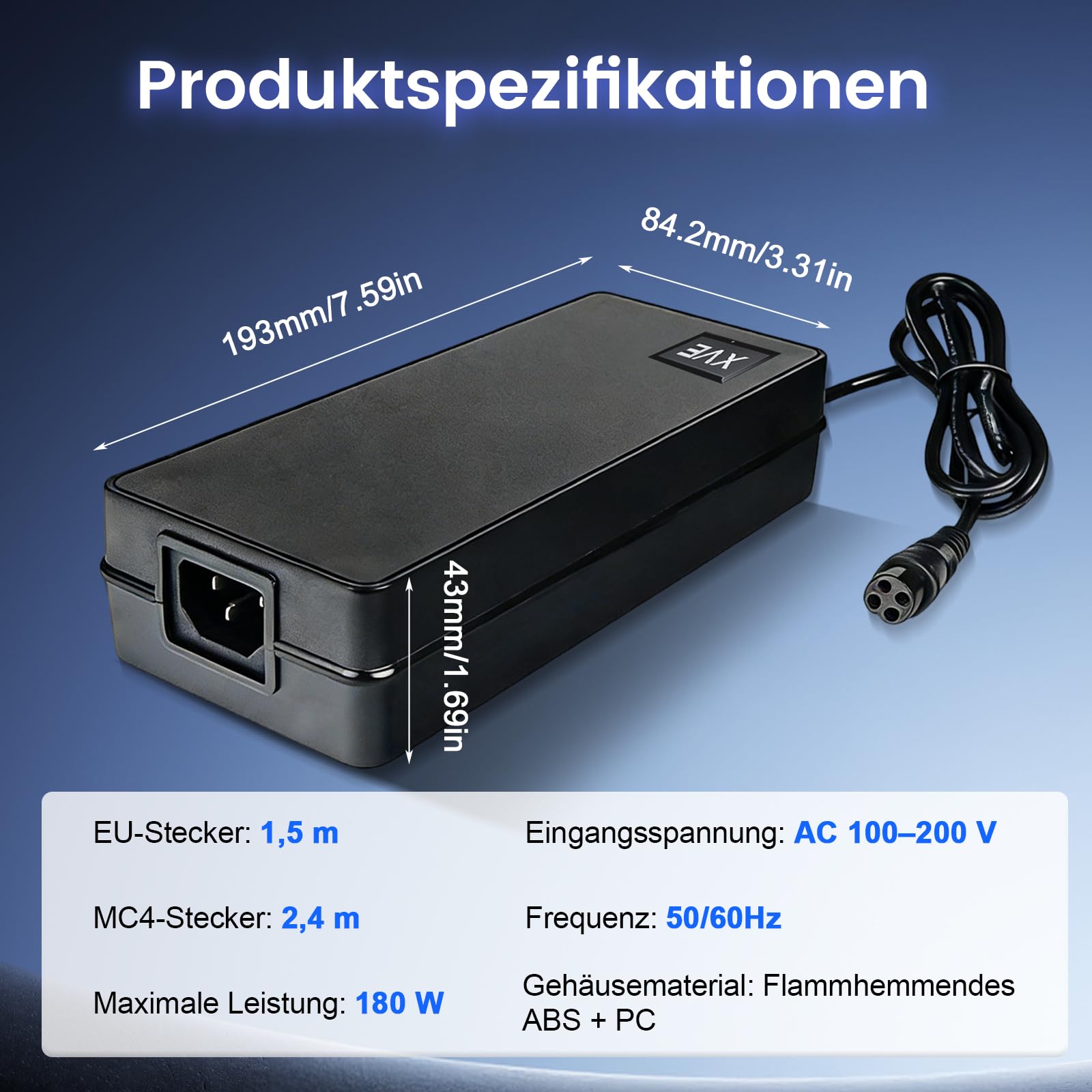 AC auf MC4 Ladegerät 54V/3A 162W für SolarFlow Hub 1200, Hub 2000, AIO 2400, Solix