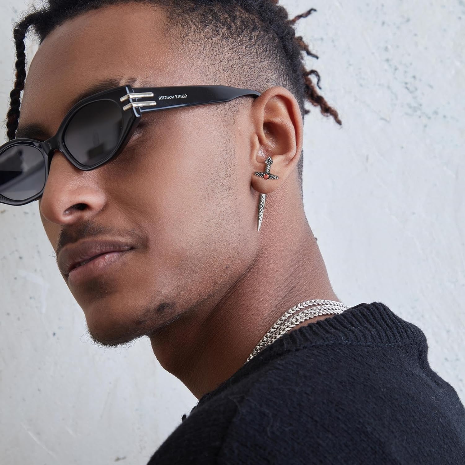 Hisatan Sword Earrings for Men Women, Stainless Steel Gothic Dagger Celtic Knot Irish Studs Earrings, Cool Punk Hip Pop Cubic Zirconia Dangle Goth Screw Spike Earring Jewelry - Image 2