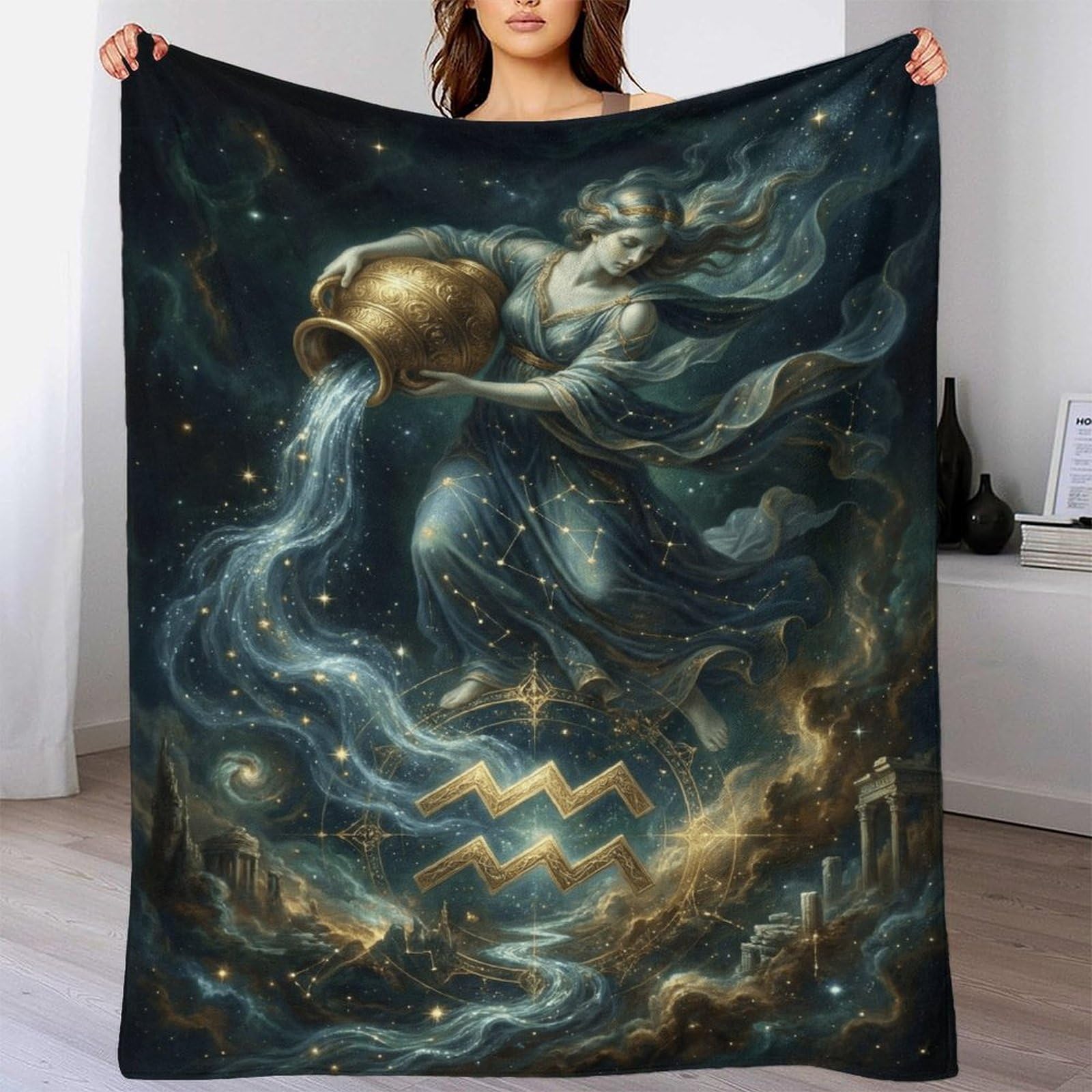 W7C8U2X3 Aquarius Zodiac for for Flannel Throw Blanket, Couch Bed Travel