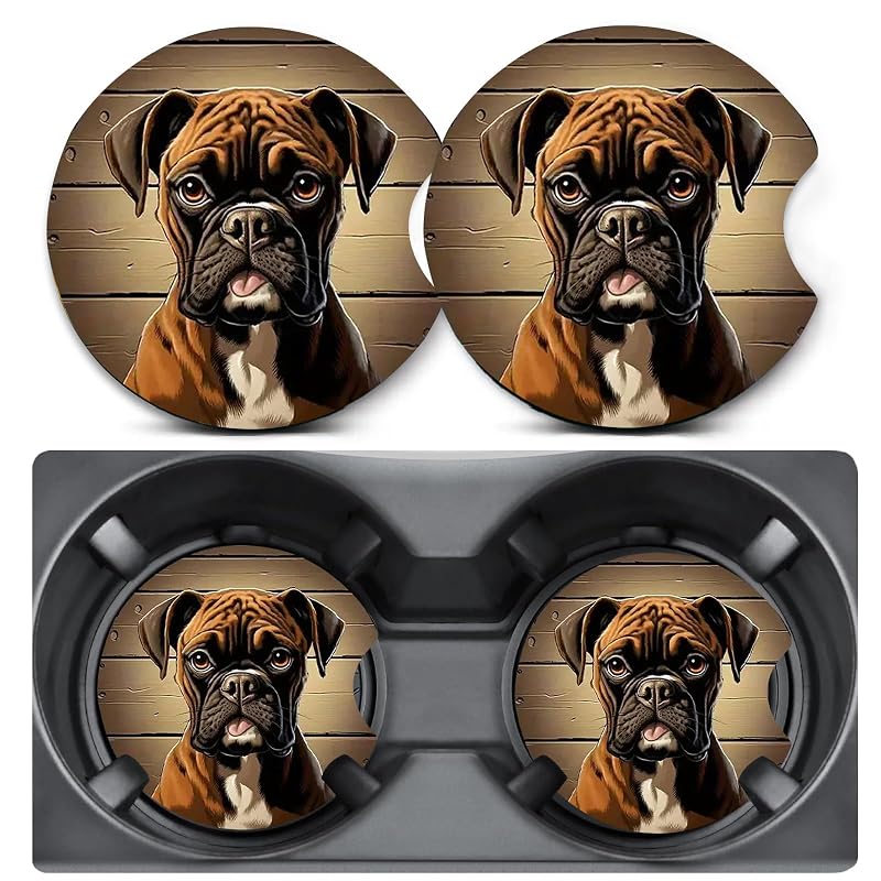 Porta-Copos Automotivo para Copo com Estampa de Cachorro Boxer em Neoprene Big Yellow Dog-2, Kit com 2 unidades