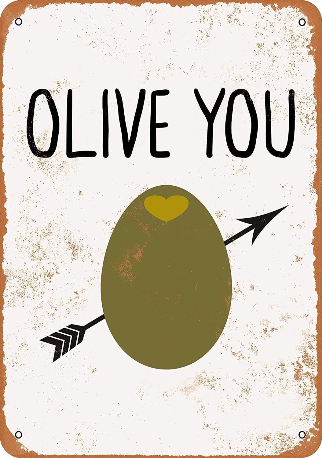 Olive You Metal Tin Sign Hanging Retro Plaque Kitchen Poster Cafe Bar Pub Store Man cave Art Novelty Designs 5.5x8inch
