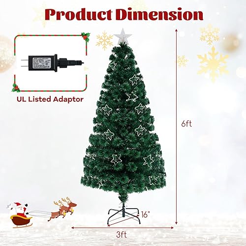 Miniatura 7 de GOFLAME Árbol de Navidad preiluminado de 6 pies, árbol de Navidad de fibra óptica artificial con 36 cuerdas de luz blanca cálida, estrella superior,