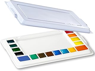 Ceramic Watercolor Palette, Rectangular Porcelain Artist Paint Palette, 16-Well Art Mixing Tray with Lid for Watercolor, Gouache, Acrylic Painting