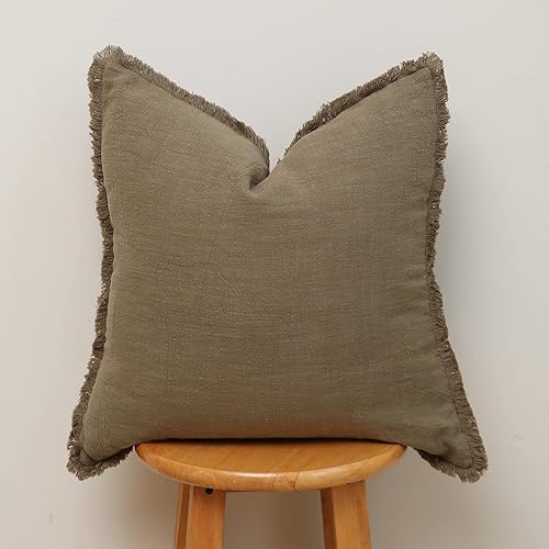 Hckot Funda de almohada de primavera de 20 x 20 pulgadas, funda de almohada verde con borlas y flecos, cojines decorativos rústicos para sofá, cama,