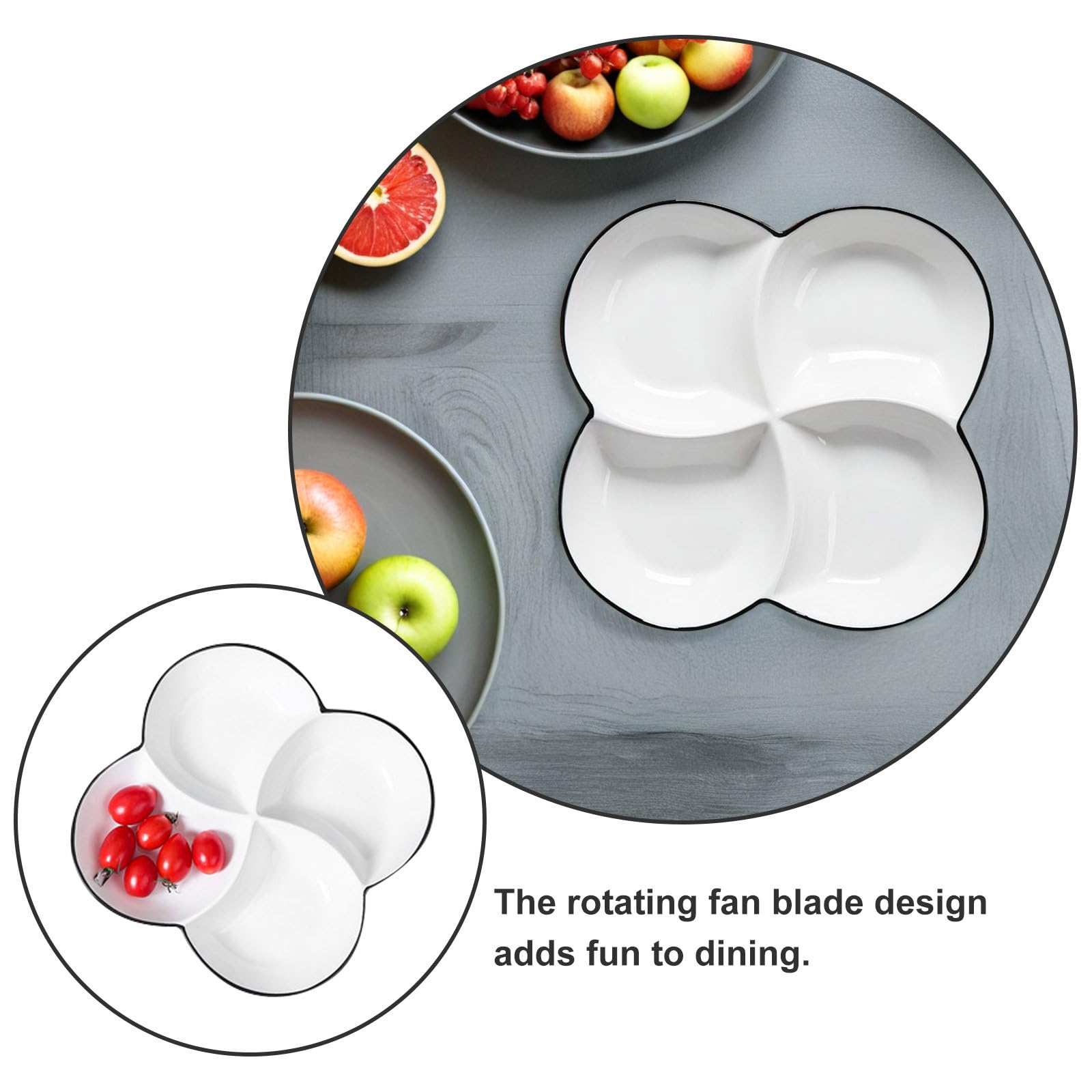 Kichvoe Plateau-repas compartimenté en céramique avec 4 compartiments, idéal pour les repas rapides et le contrôle des portions.