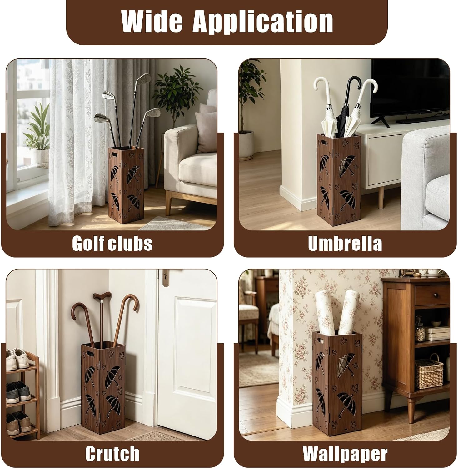 Vintage Umbrella Stand for Entryway, Wood Freestanding Umbrella Holder