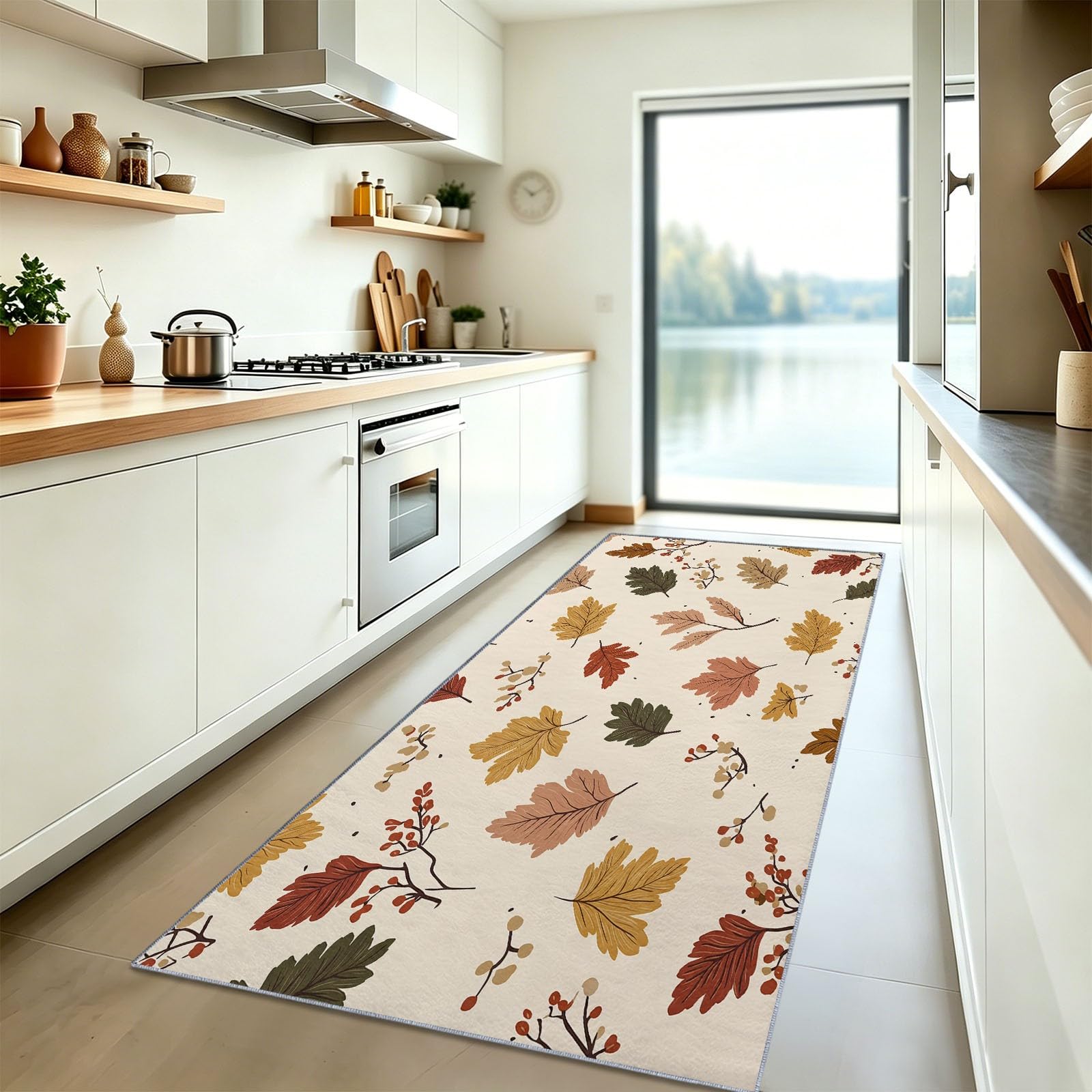 Dywan na korytarz, 60 x 240 cm, rustykalne jesienne liście klonu, chodnik kuchenny, antypoślizgowy, nadaje się do prania, dywanik nocny do korytarza, pralni, kuchni, pomarańczowo-brązowy