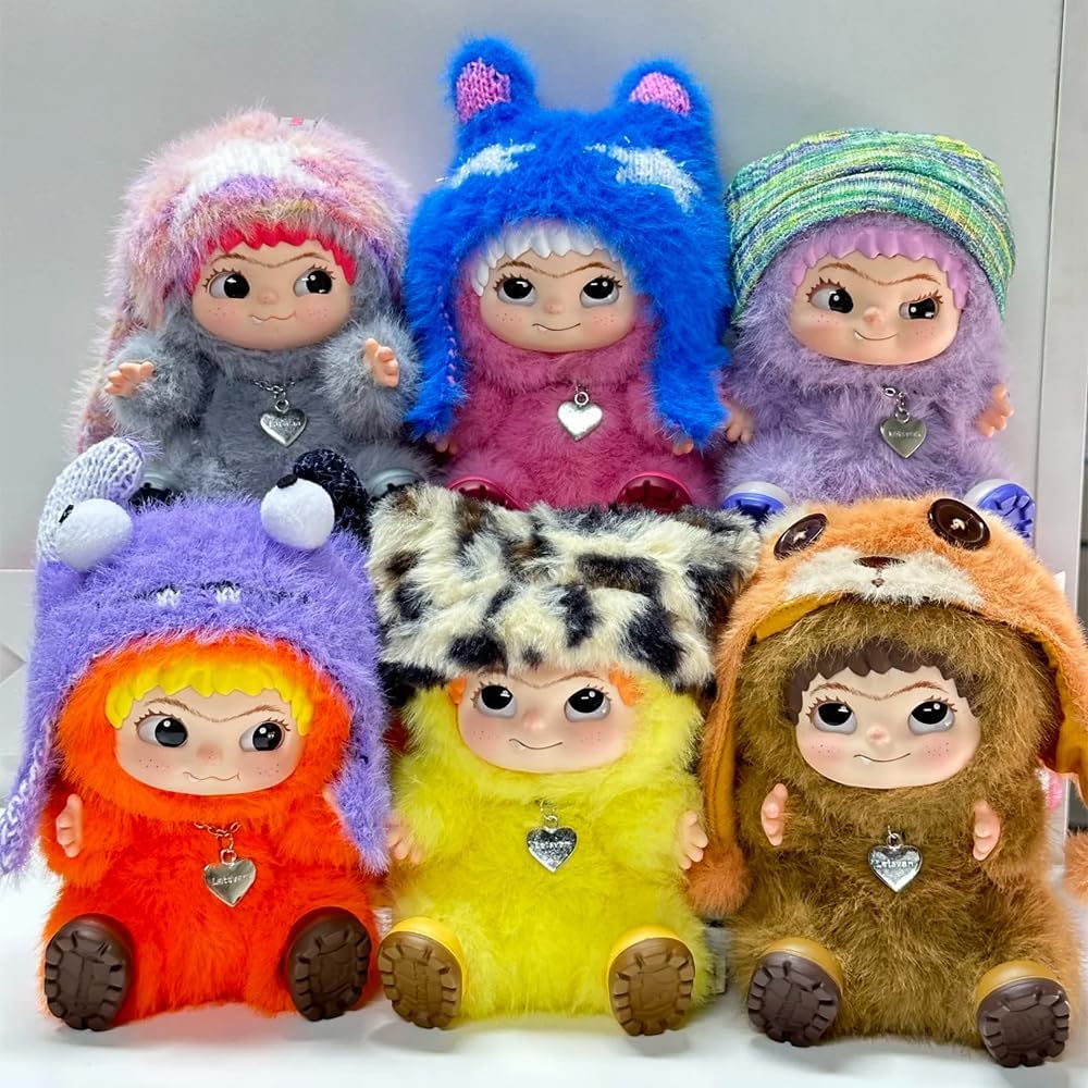 WAKUKU Fuzzy Trendy Fun Party Series Vinyl Plush Blind Box 1PC(1 of 7 Possible Styles) Cute Figures Collectible Toys Birthday Gifts (1Pcs Blind Box)