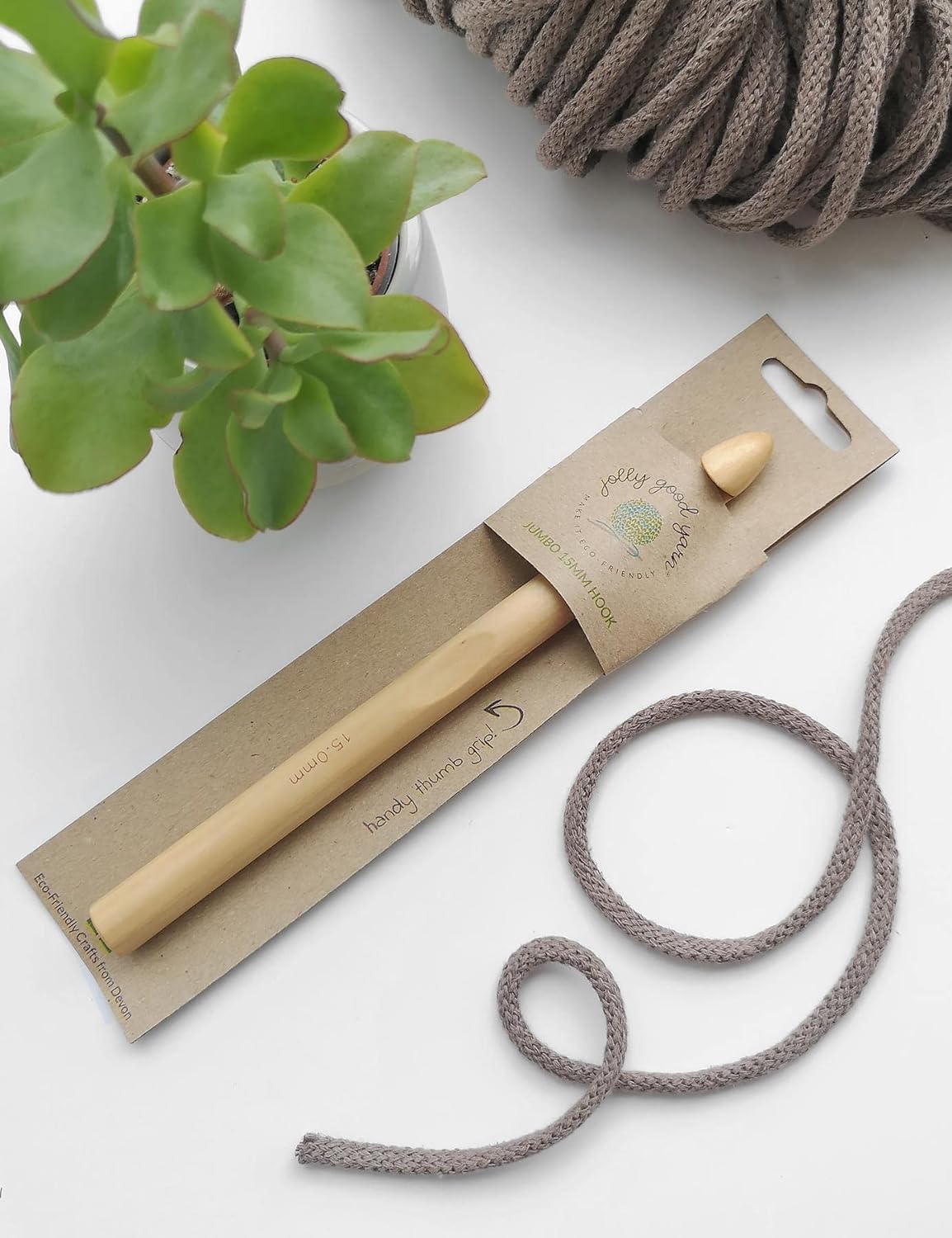 Jolly Good Yarn Light Brown Jumbo Wooden Crochet Hooks, Thumb Grip, Smooth Light Wood, Eco-Friendly Packaging By (Jumbo 15Mm Hook)
