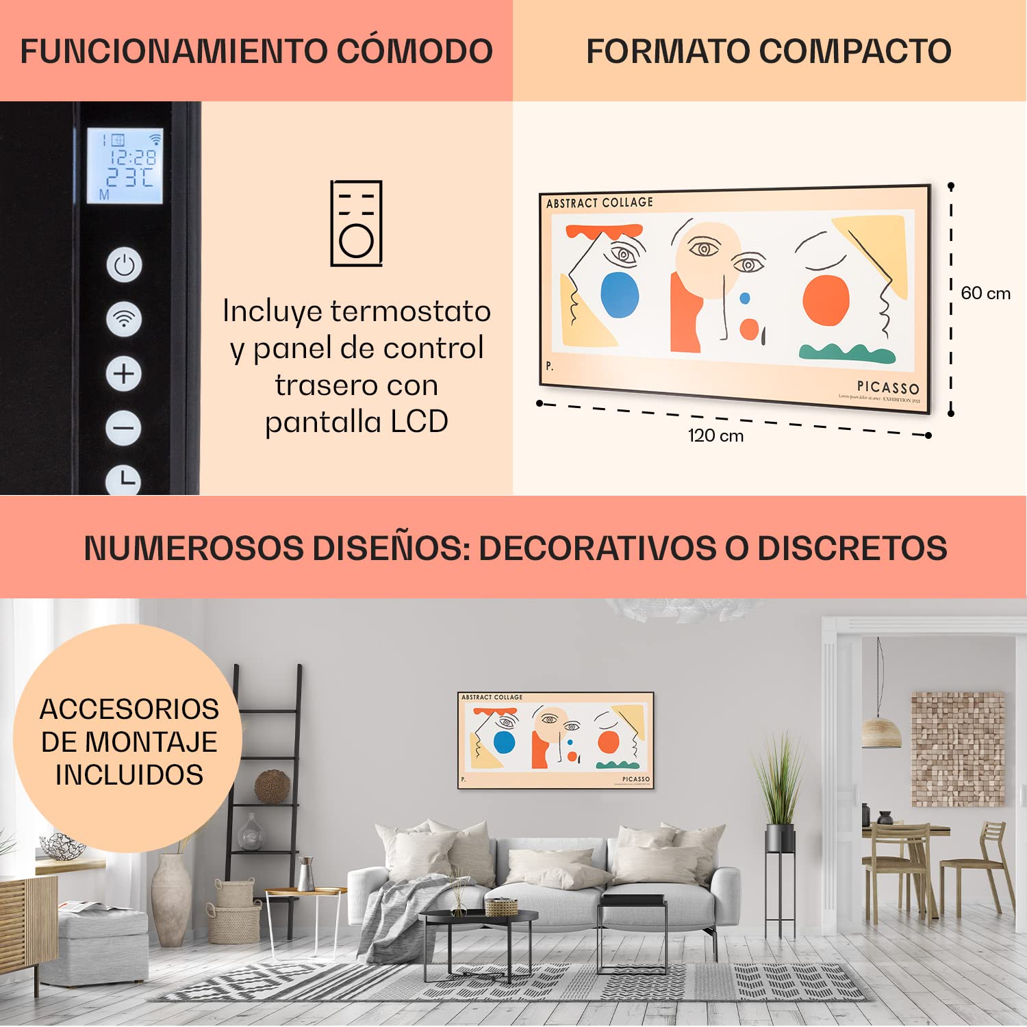 KLARSTEIN Radiador Electrico Bajo Consumo Infrarrojos, Estufa Pared 700W, App y WiFi, Detección Ventana Abierta, Temporizador, IP24, Emisor Termico, Radiadores Bajo Consumo Electricos sin CO2