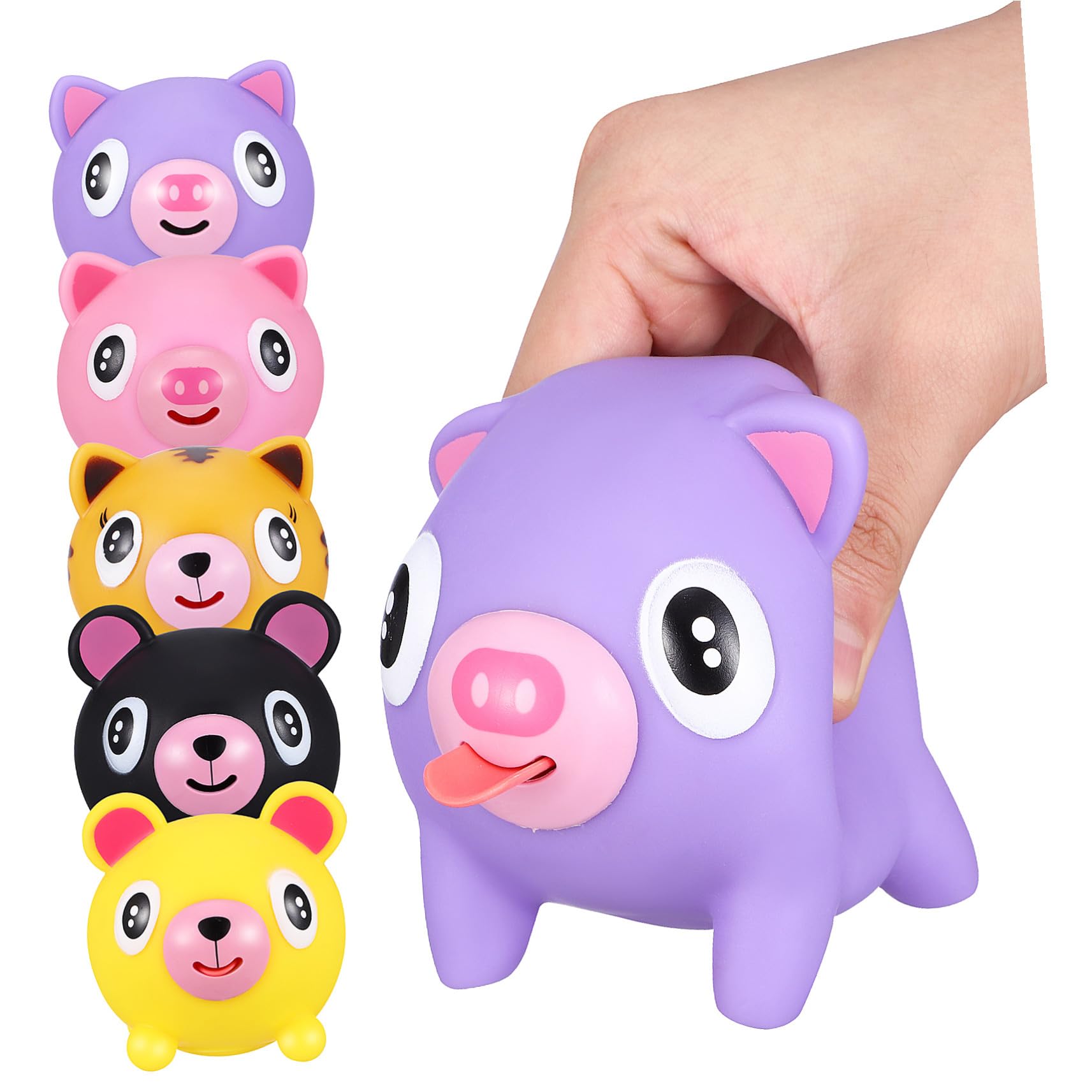 FRCOLOR Jouets à Presser Souples Anti-Stress en PVC, 5 Pièces, Cochon et Ours, Détente en Classe, Présents d'anniversaire