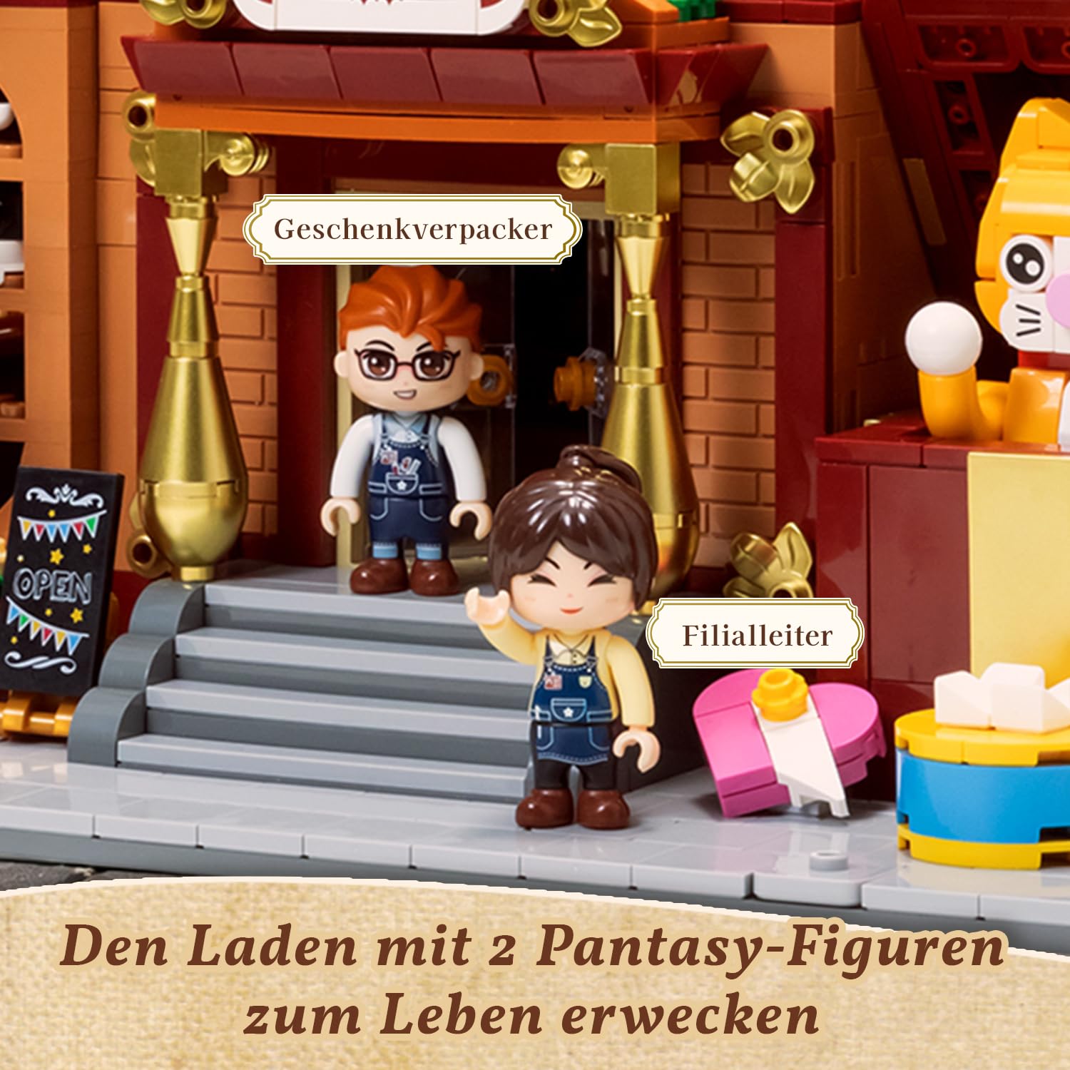 PANTASY Geschenkeladen, modulares Klemmbausteine Set | Motorisiertes Märchenhaus mit Karussell, Riesenrad, aufklappbarer Rückwand und detailreichem europäischem Interieur