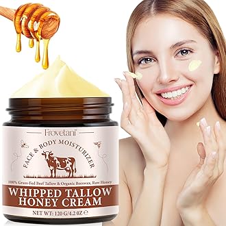 Beef Tallow Skin Care, Natural Beef Tallow Moisturizer, Beef Tallow and Honey Balm for Face, Hydrating Tallow Balm with Raw Honey, Grass-Fed Whipped Beef Tallow for Skin (120g)