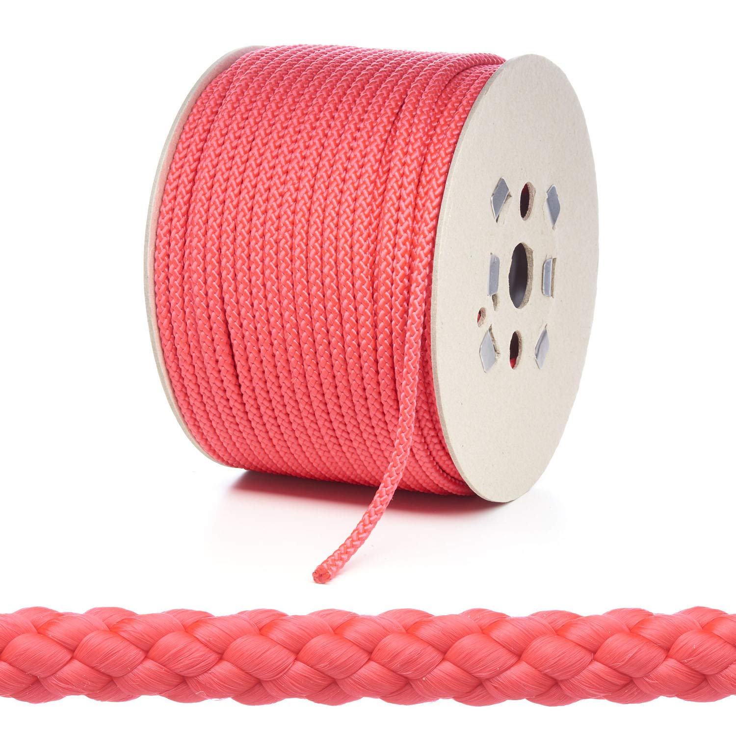 Kalsi Cords 8mm Round Polypropylene Braided Rope Cut Length, Extra Strong & Durable Poly Cord Rope for Outdoors, Tie Downs, DIY Projects and General Use (Red, 5 Metres Cut Length)