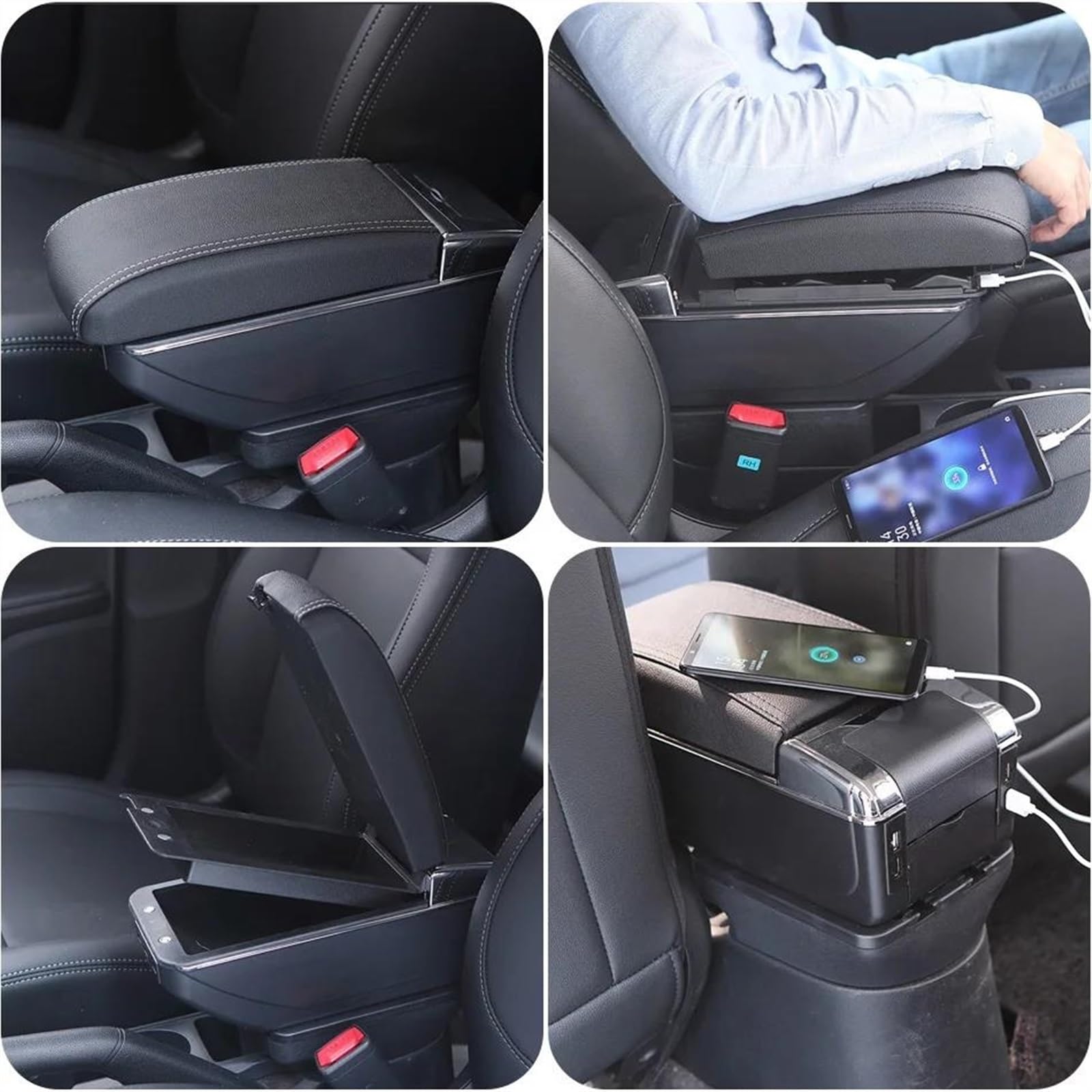 Dwuwarstwowy skórzany schowek na konsolę środkową, schowek w podłokietniku do Yaris SUV Cross A1 czarny czerwony 7USB