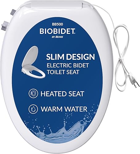 Bio Bidet BB500E 000 BB500 - Aseo eléctrico de bajo perfil, agua caliente ajustable y asiento con calefacción, alargado, color blanco