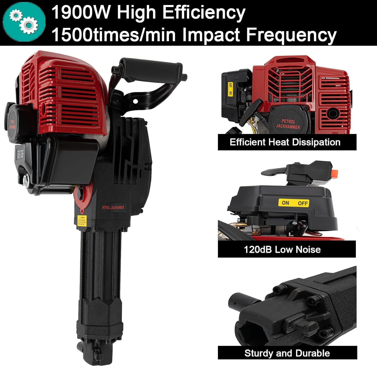 Benzin Gartenbaumgräber 52cc 2 Stroke - Benzin Erdlochbohrer 1500 mal/min Baumpflanzschaufel 1,3L Tank Pfostenlochgräber 1900W Grabmaschine Handbagger Post Hole Digger Hand-Grabenfräse Handhel