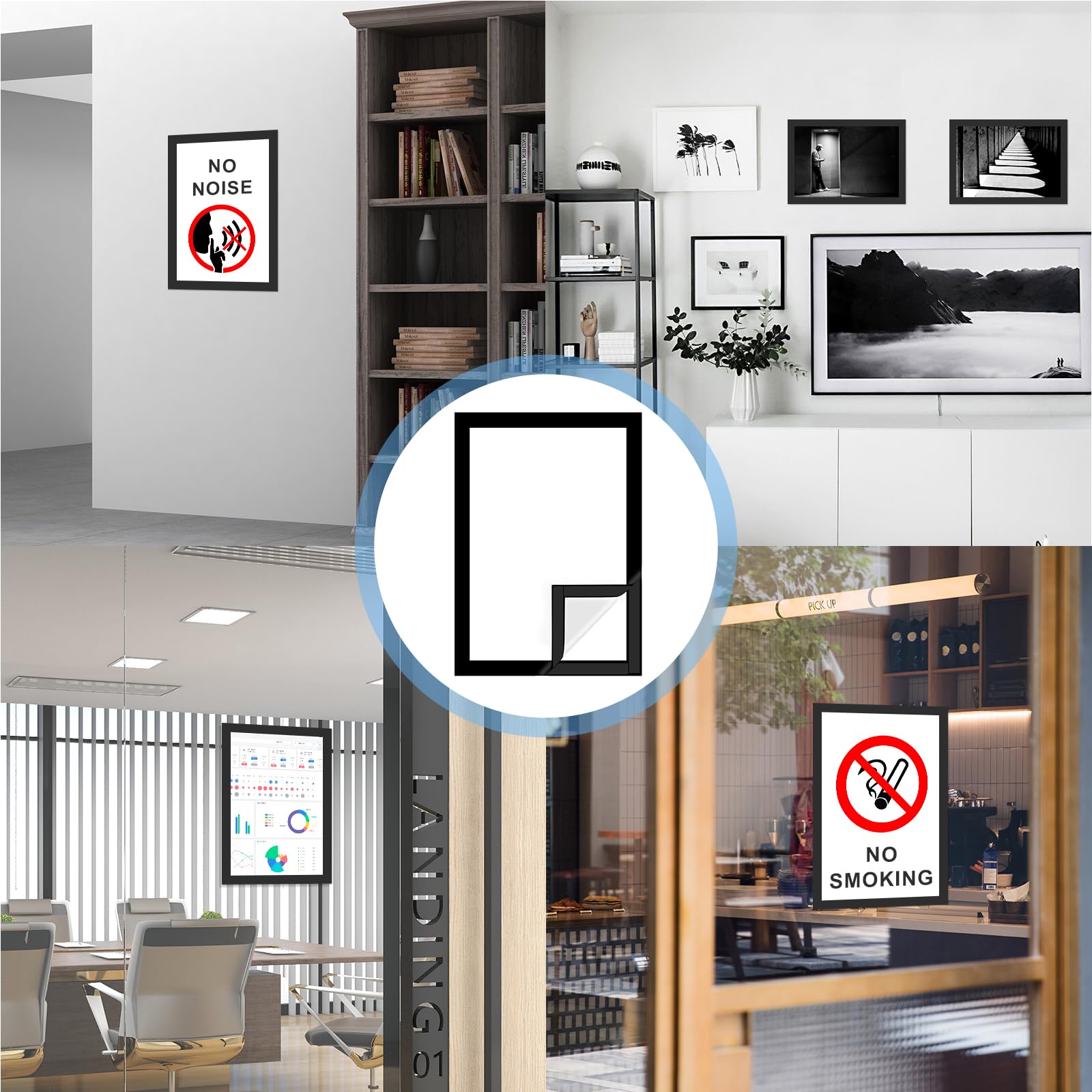 10 Stück Magnetrahmen A4, Diamond Painting Bilderrahmen 29,7x 21 cm, Transparent Selbstklebend Magnetischer Plakatrahmen für Küche Schlafzimmer Wanddekoration (Schwarz)