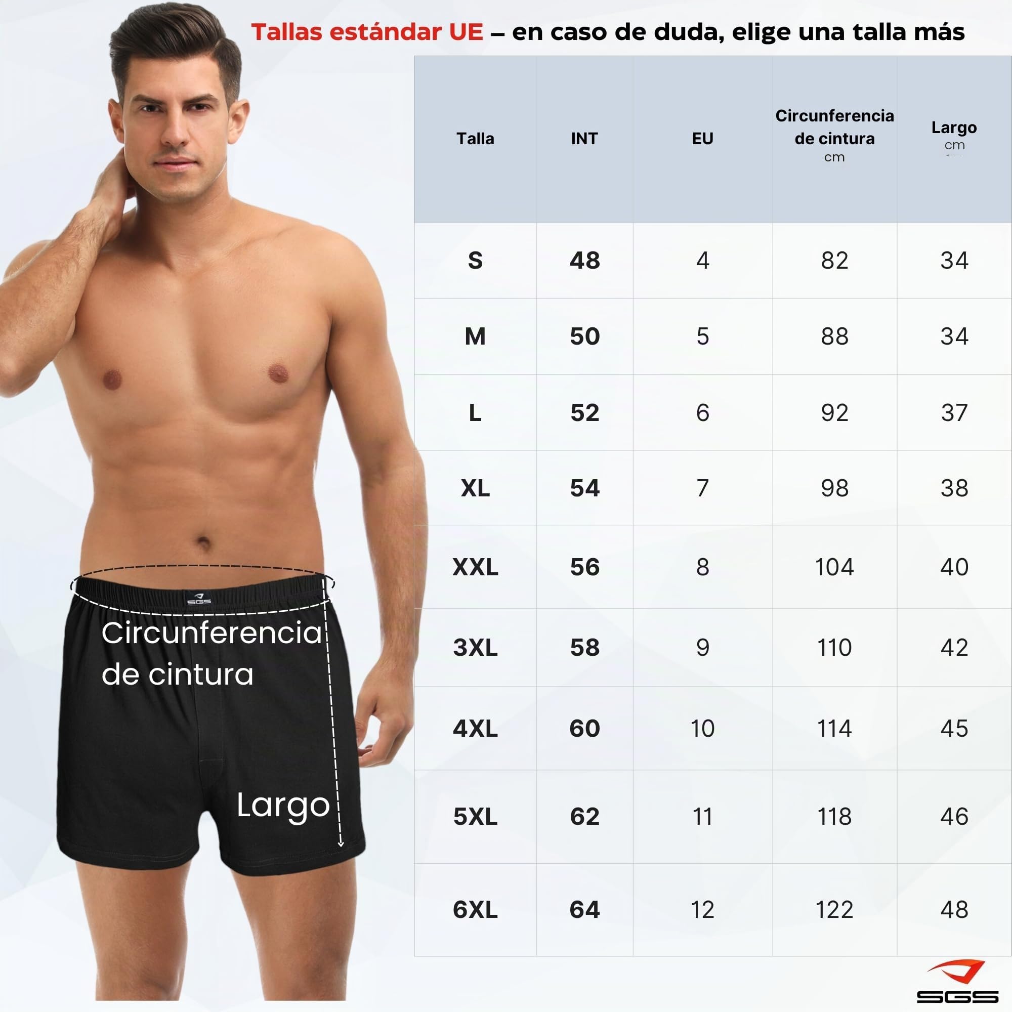 SGS Pack de 6 o 10 Calzoncillos Hombre Boxer de Algodón - Calzoncillos Hombre Tela Cómodos - Boxer Hombres Pack